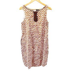 Lands End Womens Sleeveless Geometric Print Dress Size 6 With Beaded Neckline 10